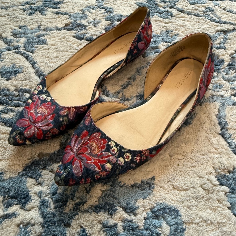 Nine West Red and Blue Floral Flats